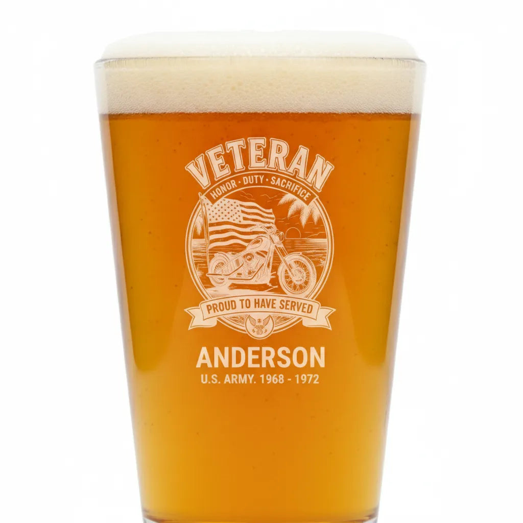 Veteran Motorcycle Personalized Pint Glass