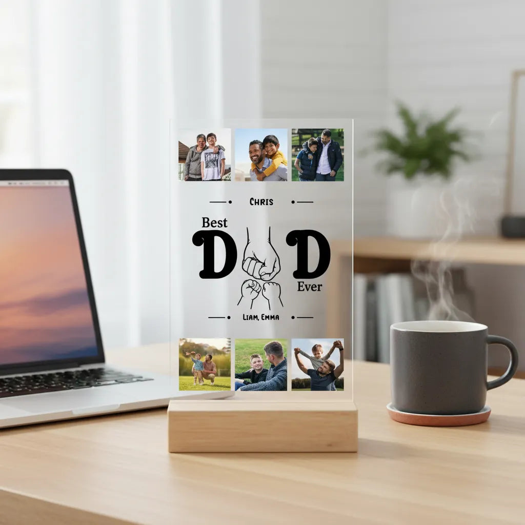 Acrylic Sign with Wooden Stand Dad with hands