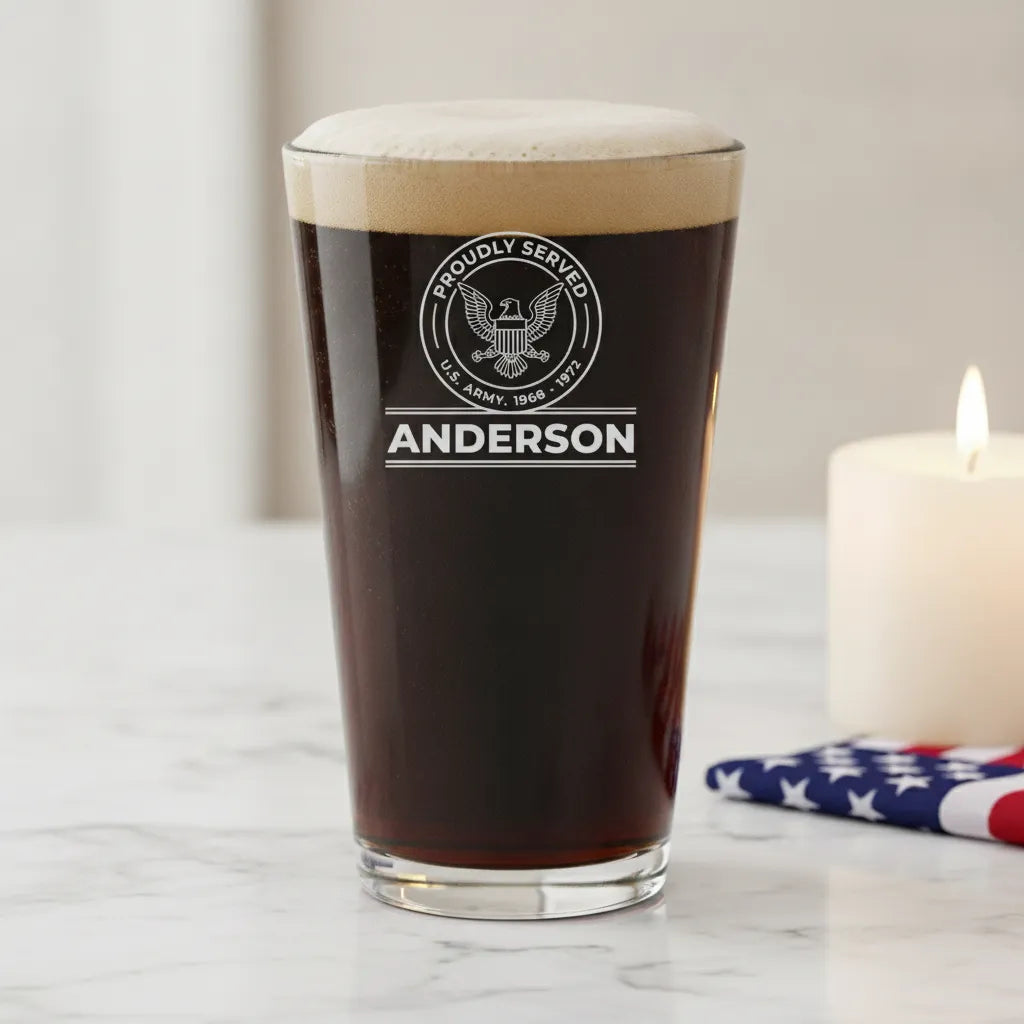 Proudly Served Personalized Veteran Pint Glass