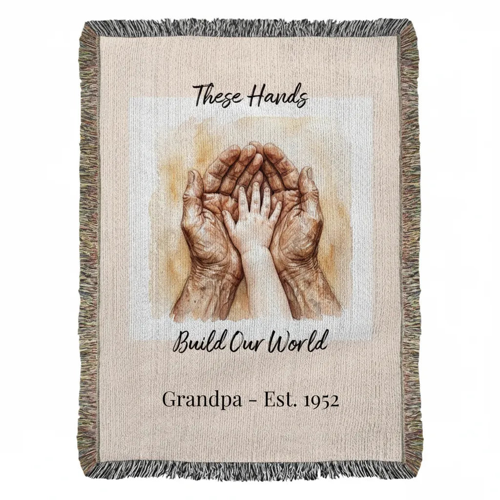Heirloom Photo Woven Blanket (Portrait) Grandpa Grandchild holding hands