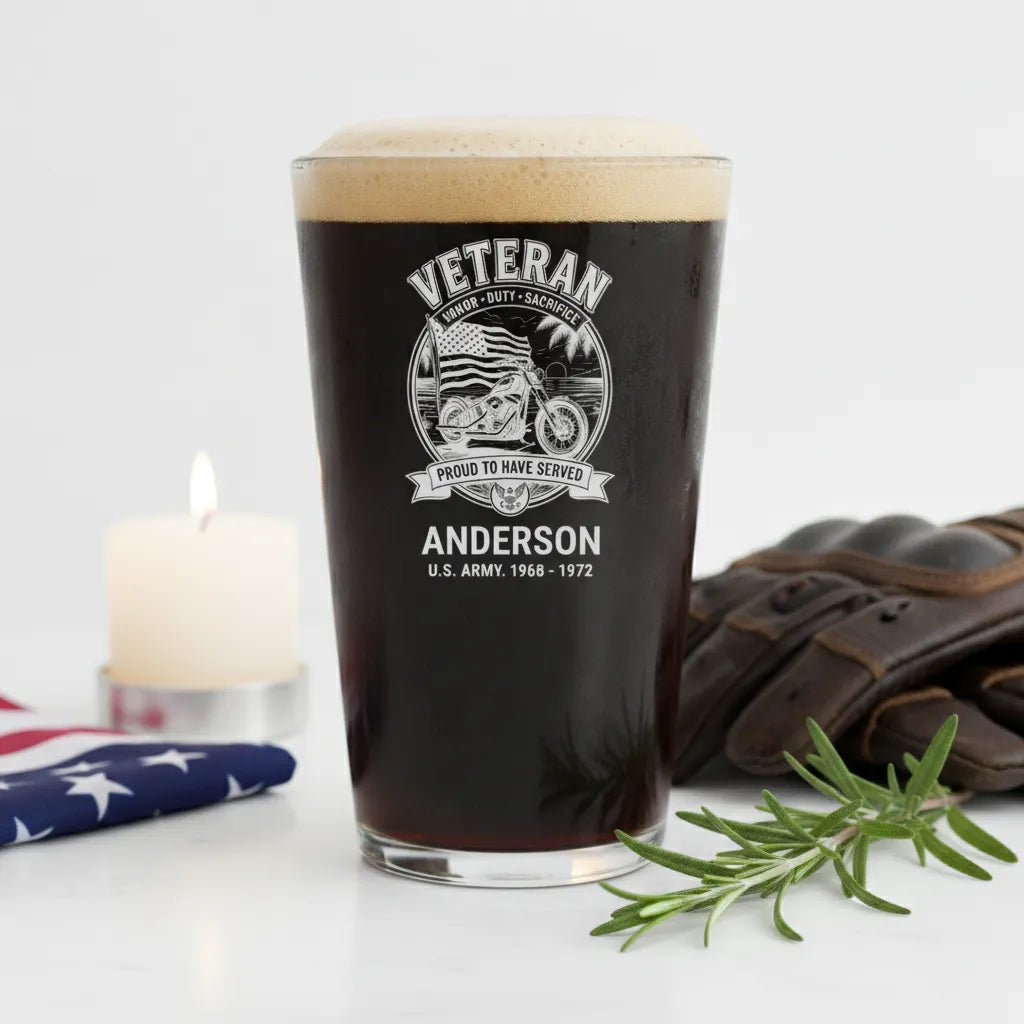 Veteran Motorcycle Personalized Pint Glass
