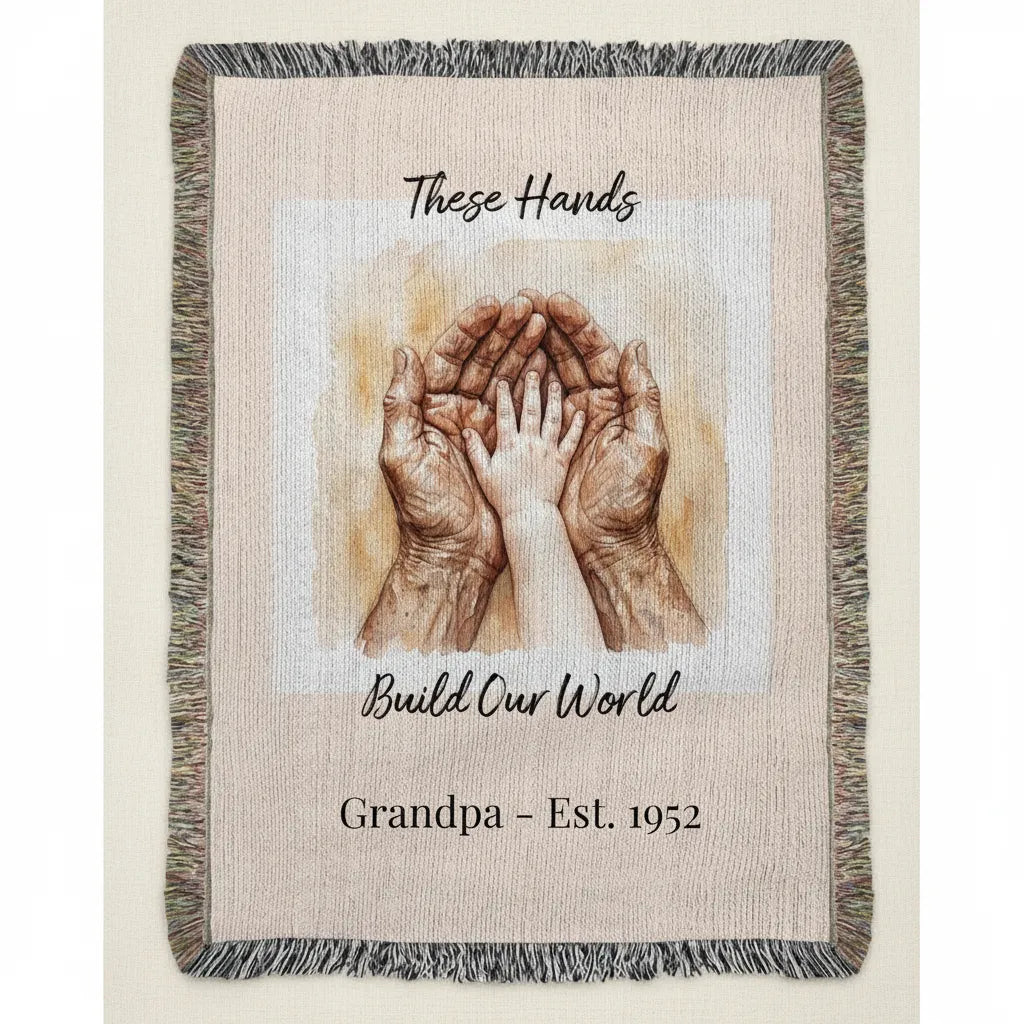 Heirloom Photo Woven Blanket (Portrait) Grandpa Grandchild holding hands