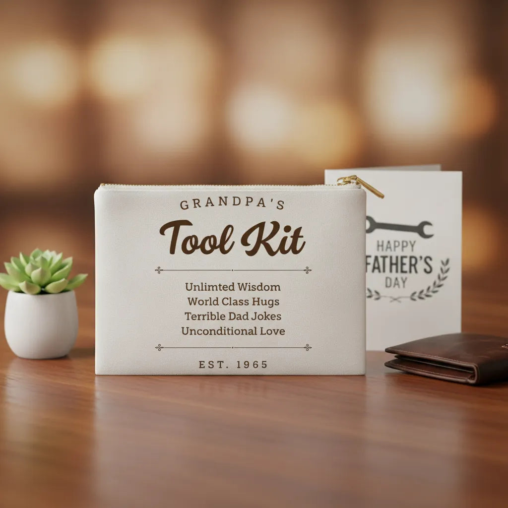 Fabric Zippered Pouch Large Grandpa's Tool Kit