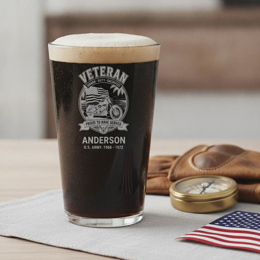 Veteran Motorcycle Personalized Pint Glass