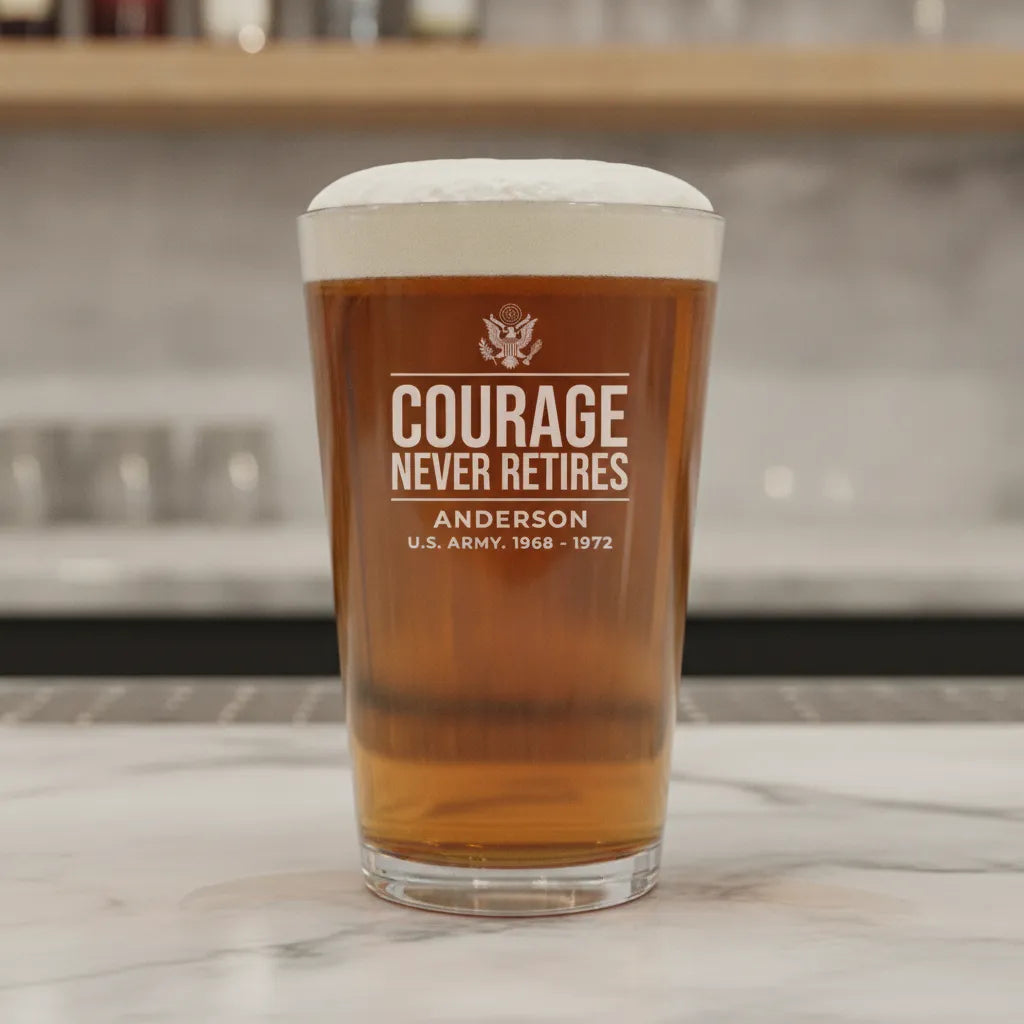Personalized Courage Never Retires Pint Glass