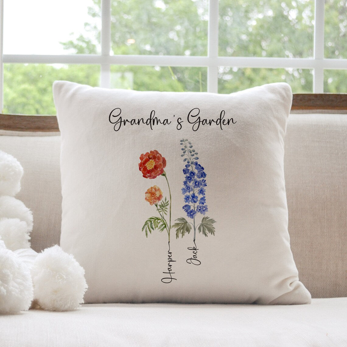 Grandma's Garden Birth Flower Pillow