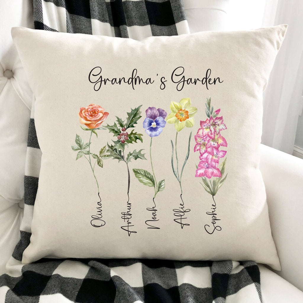 Grandma's Garden Birth Flower Pillow