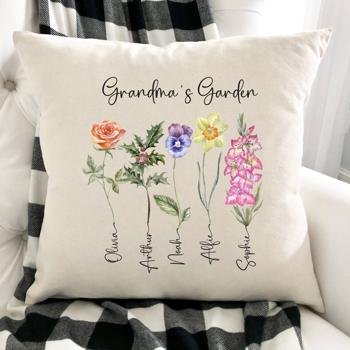 Grandma's Garden Birth Flower Pillow