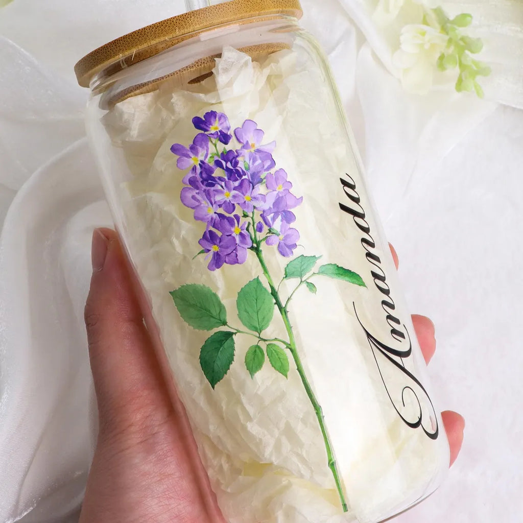 Birth Flower Glass Tumbler