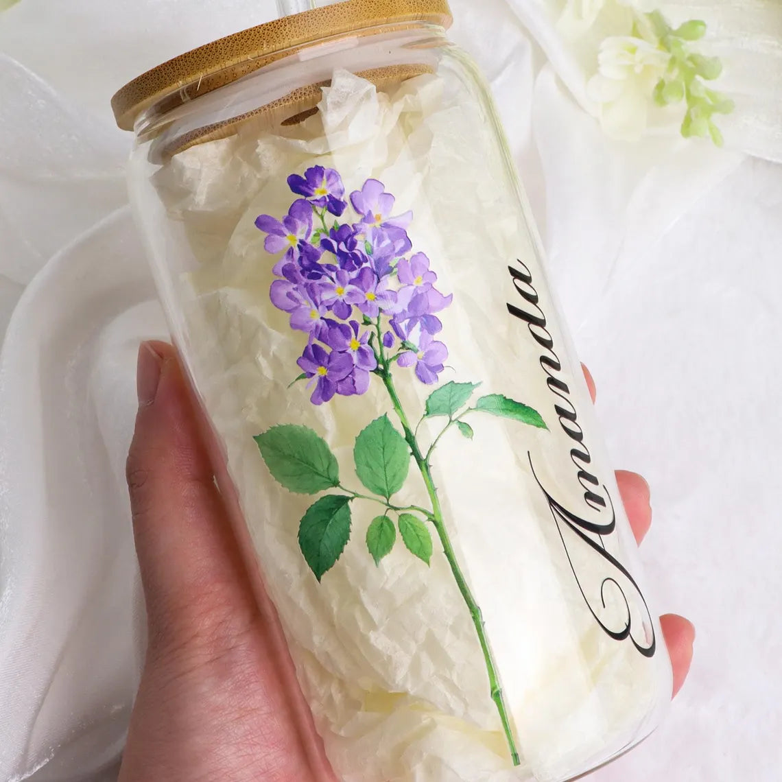 Birth Flower Glass Tumbler