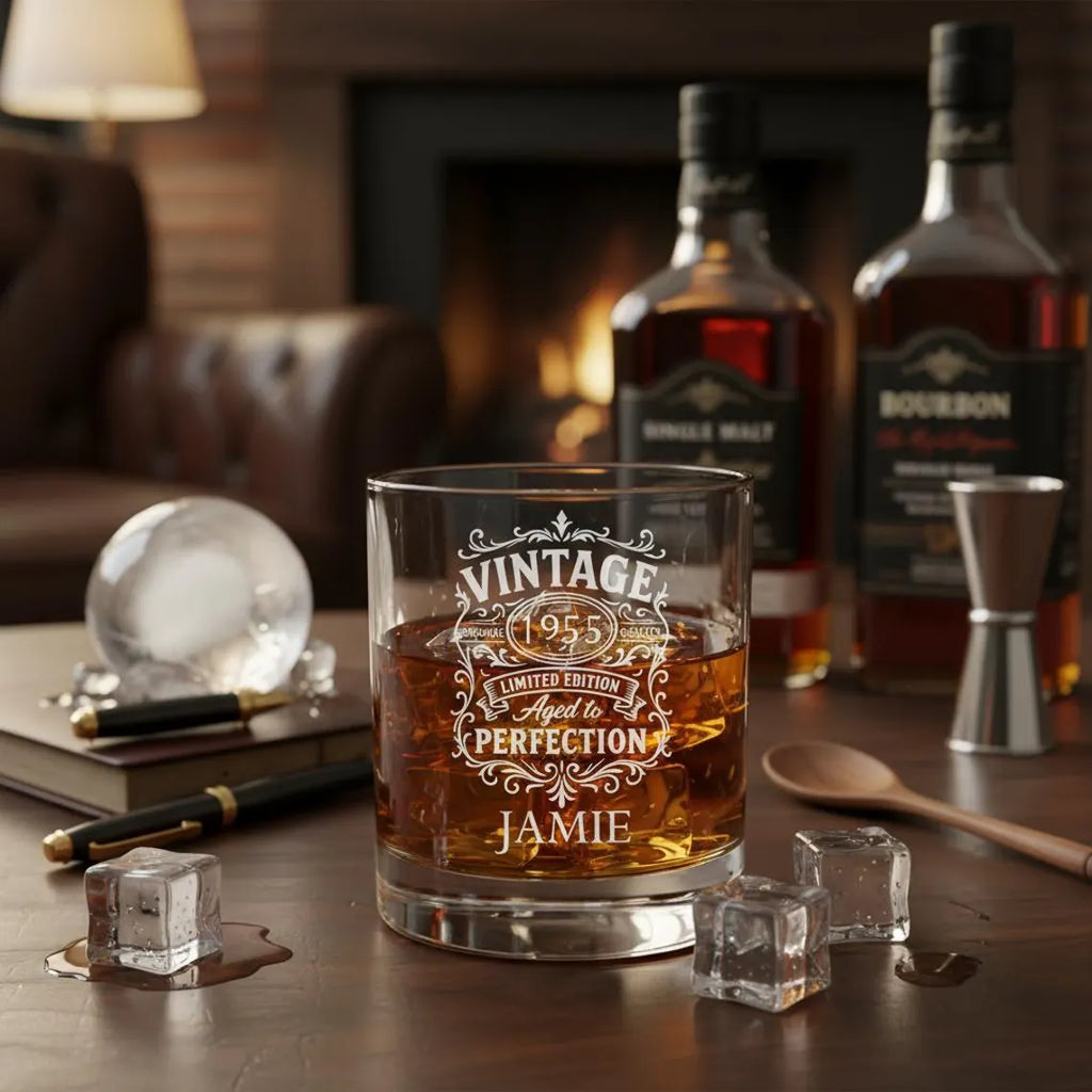 Vintage Birth Year Whiskey Glass