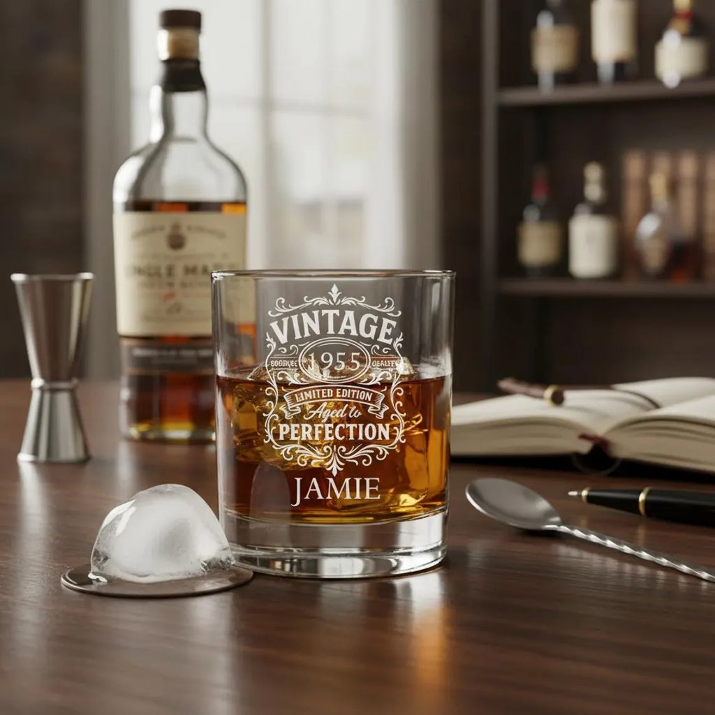 Vintage Birth Year Whiskey Glass