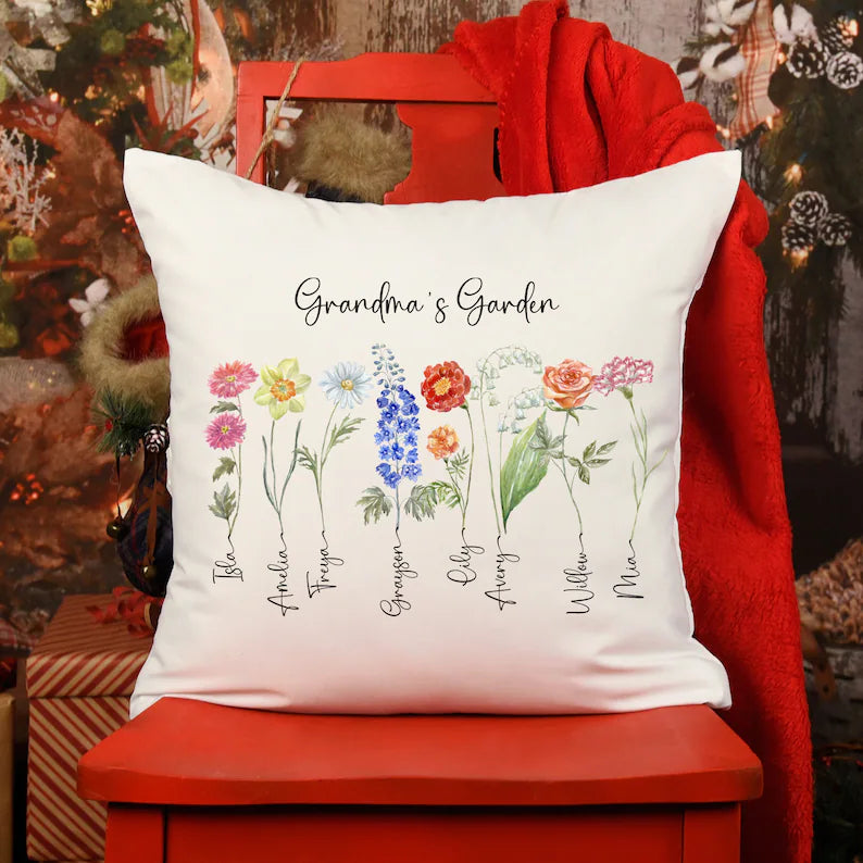 Grandma's Garden Birth Flower Pillow
