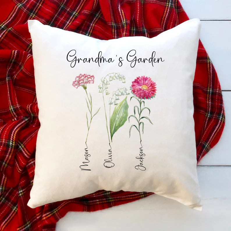 Grandma's Garden Birth Flower Pillow